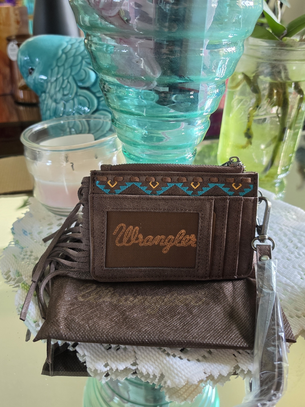 Wrangler Brown Wallet with Turquoise Embroidered Accent